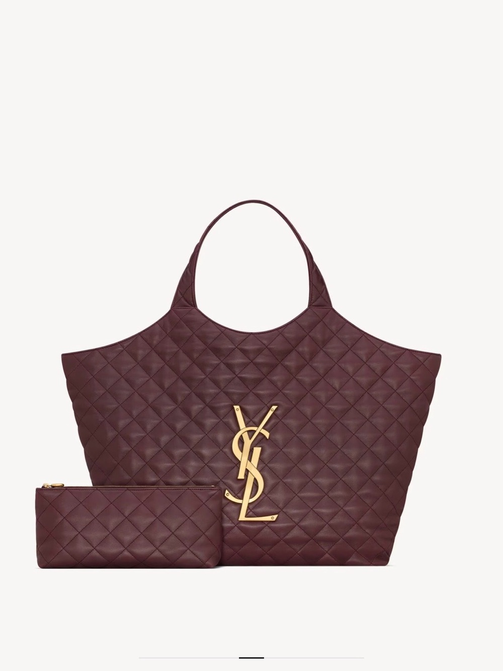 Saint Laurent Quilted Leather Tote in Burgundy with Gold Hardware